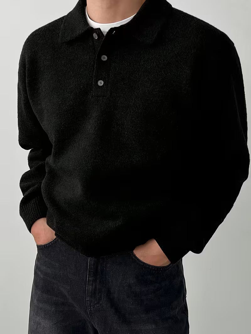 Yusif – Langärmeliger Strickpullover mit Knopfleiste