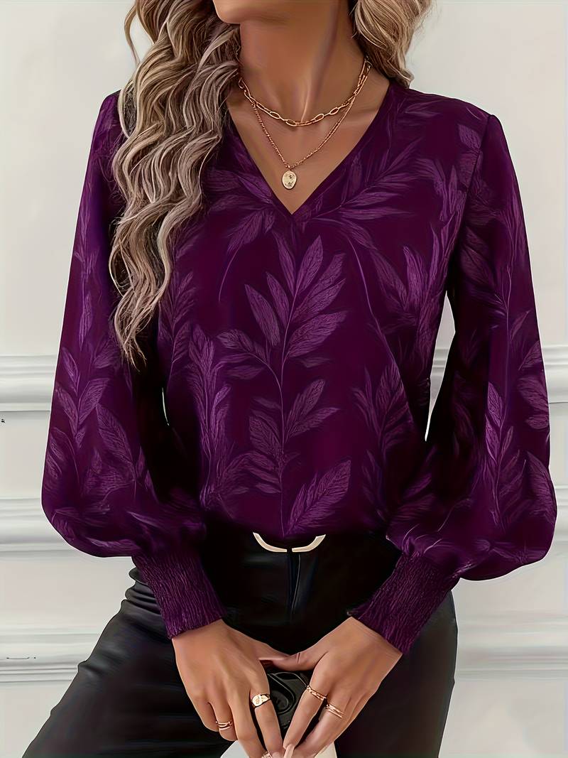 Ruchama - Elegante Langarm Bluse Mit Blattmuster