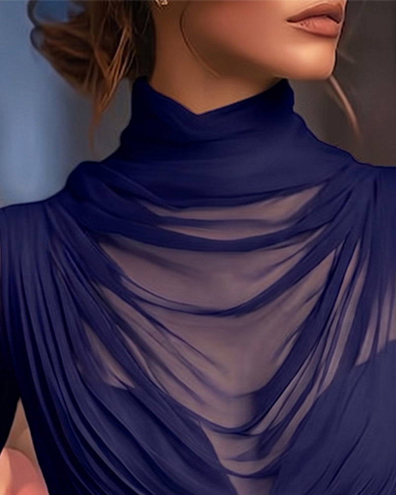 Jazmin - Transparente Drapierte Bluse Mit Hohem Kragen