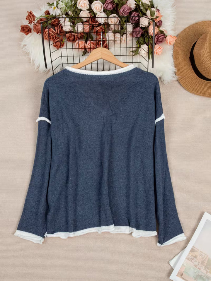 Ginny – Lässiger Pullover Mit Langen Ärmeln Und V-Ausschnitt