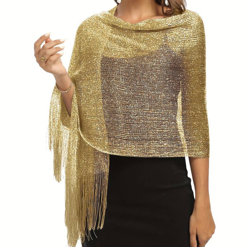 Shoshana - Elegante Dekorative Schal Spitze Mit Quaste Und Metallischen Schals