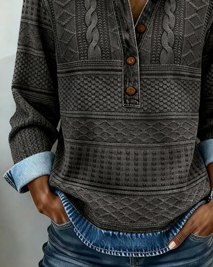 Melkorka – Modisches Sweatshirt Mit Halbem Knopf Revers