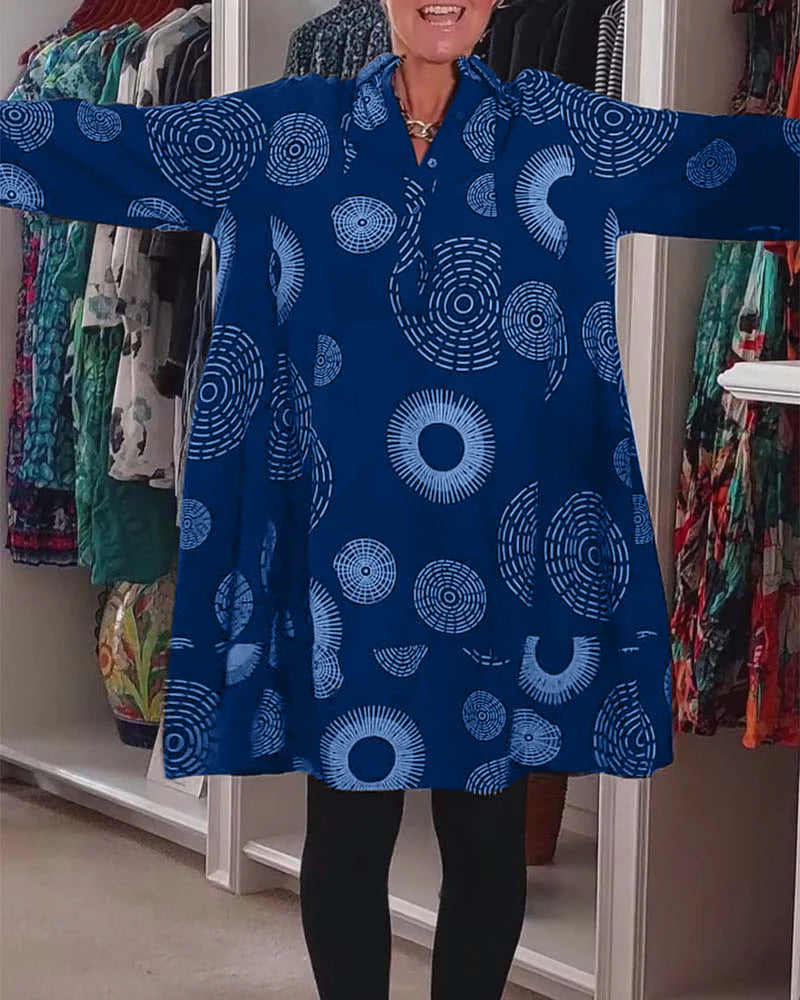 Marina – Langärmliges Hemdkleid Mit Kreisförmigem Drucken