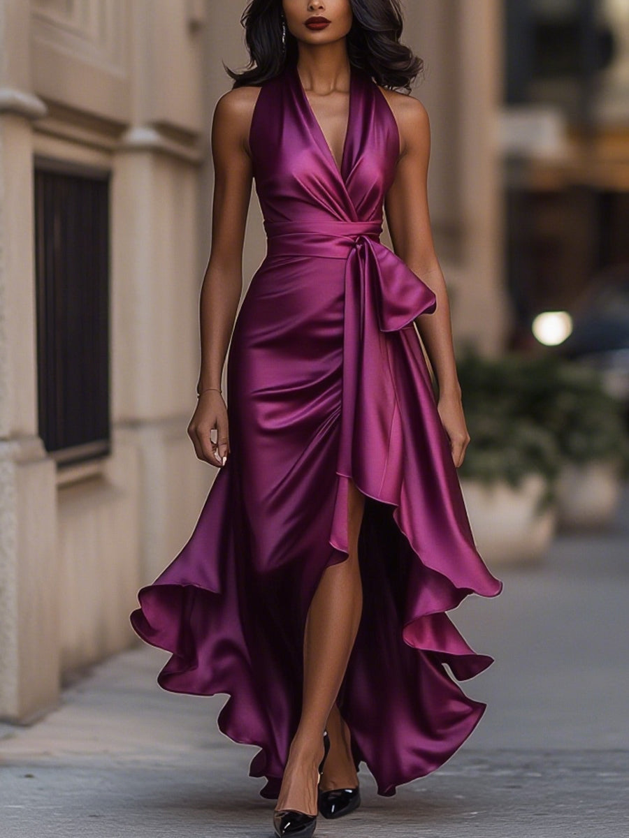Imesha - Satin Kleid Mit Drapierter Taille