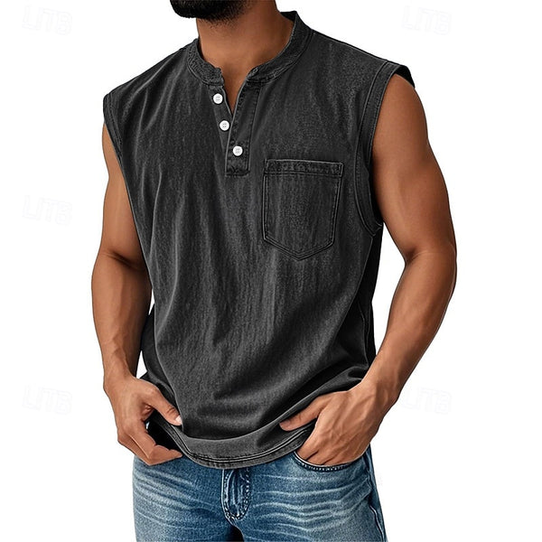 Latrell - Ärmelloses Henley-Tanktop mit Tasche