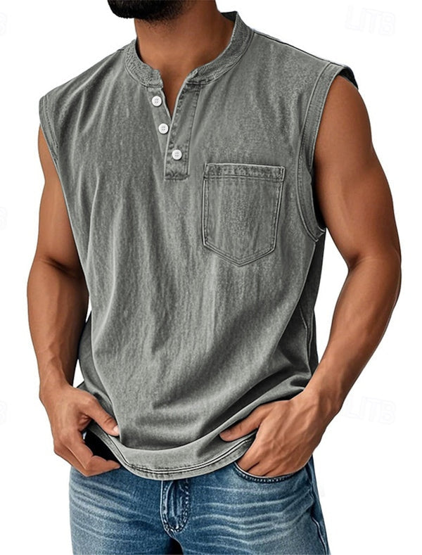 Latrell - Ärmelloses Henley-Tanktop mit Tasche