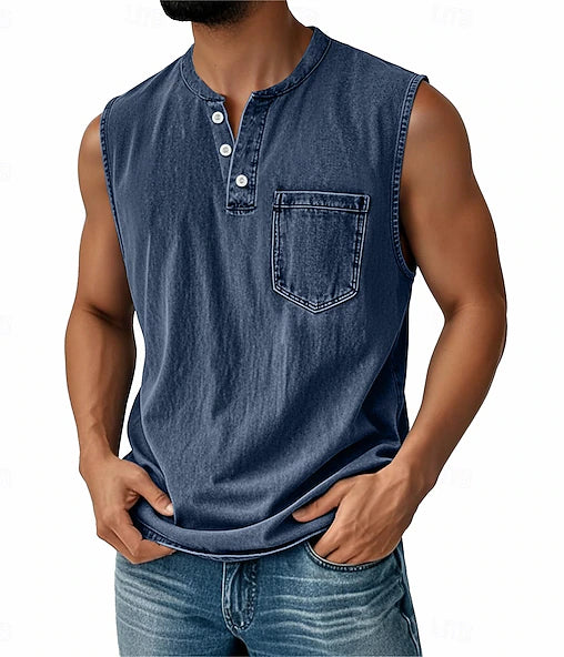 Latrell - Ärmelloses Henley-Tanktop mit Tasche