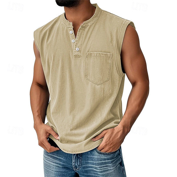 Latrell - Ärmelloses Henley-Tanktop mit Tasche