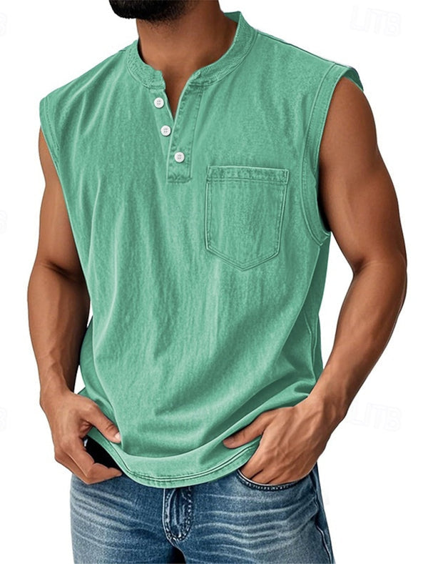 Latrell - Ärmelloses Henley-Tanktop mit Tasche