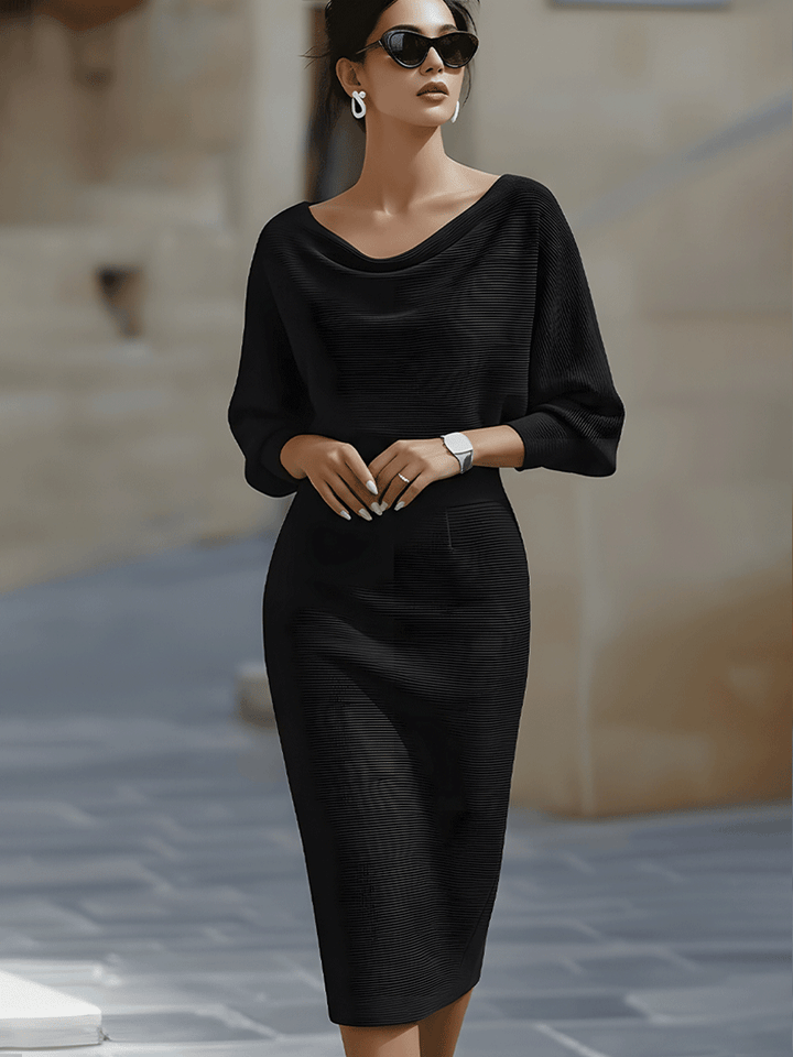 Amyy - Elegantes Midi Kleid Mit Langen Ärmeln