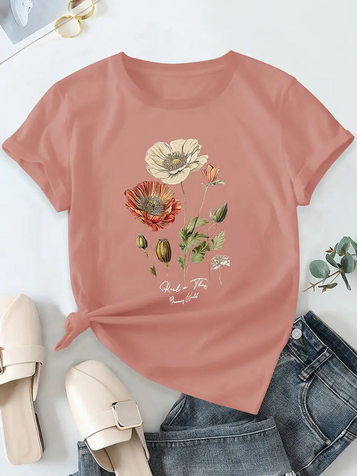 Aimilia - Elegantes T-Hemd Mit Kurzen Ärmeln Und Blumendruck