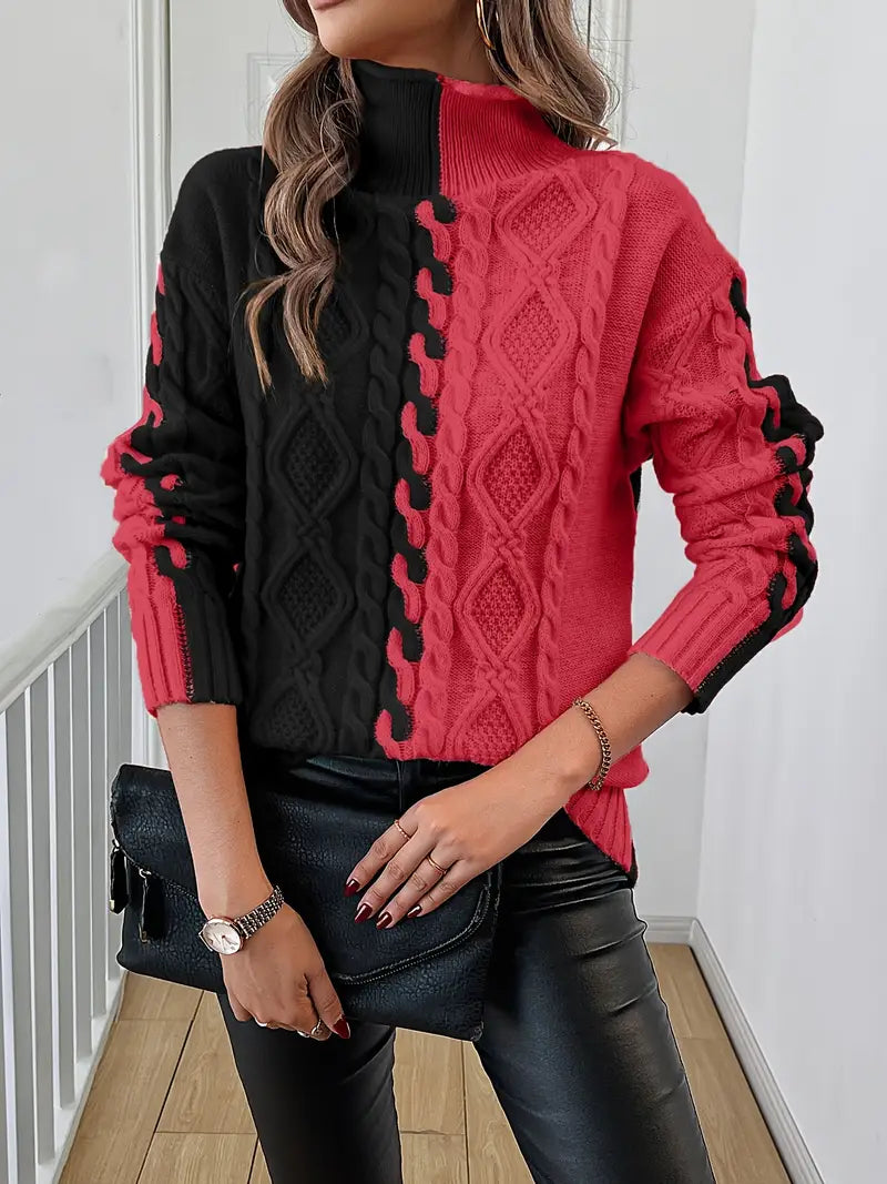 Leovia – Eleganter Gestreifter Pullover Mit Hohem Kragen
