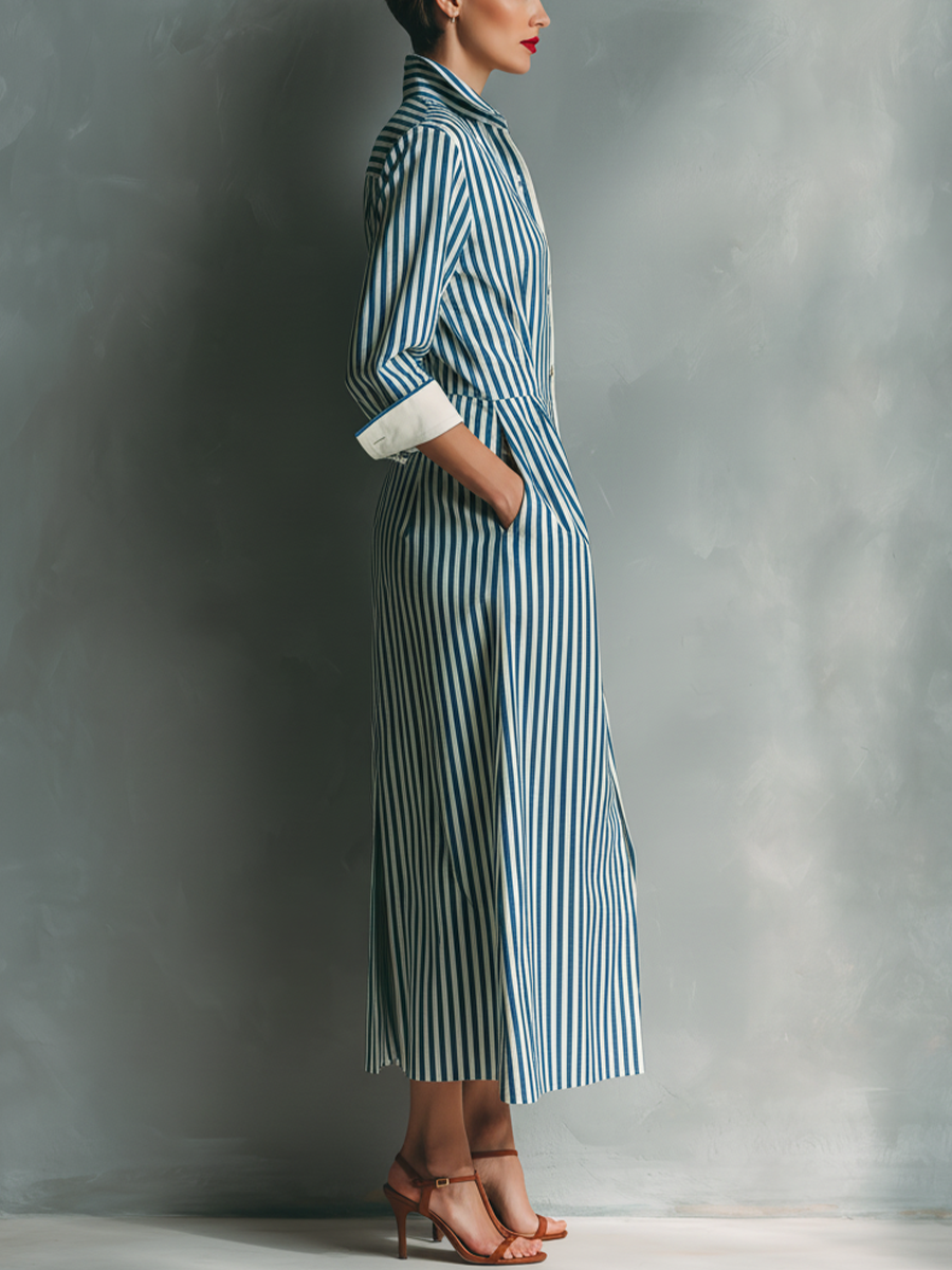 Makeda - Gestreiftes Hemdkleid Mit Brusttasche