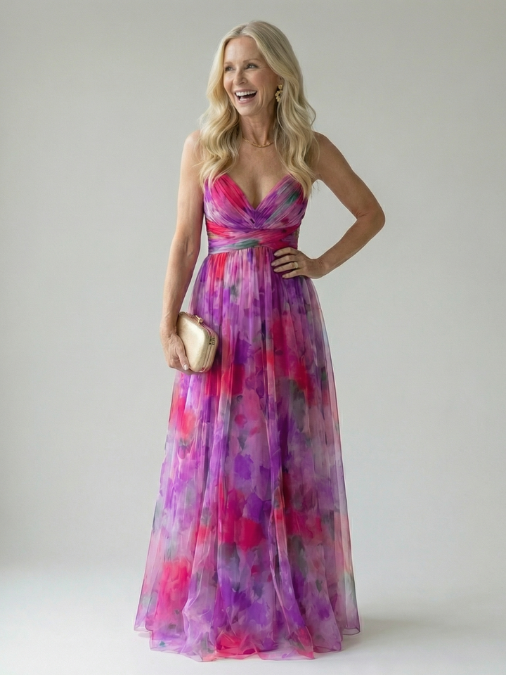 Xeenia – Stilvolles Chiffon-Maxikleid Mit Ausschnitte