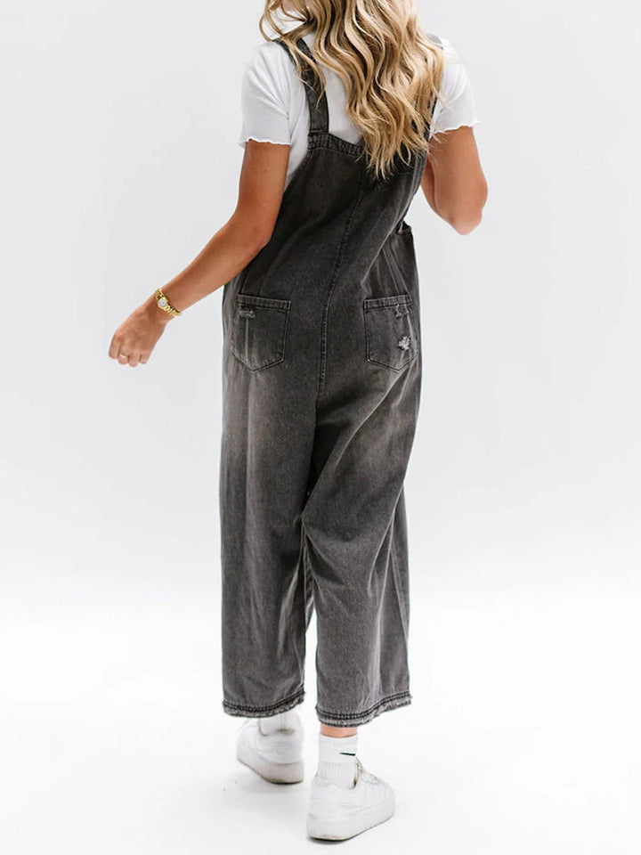 Clarice - Lose Passform Distressed Denim Latzhose