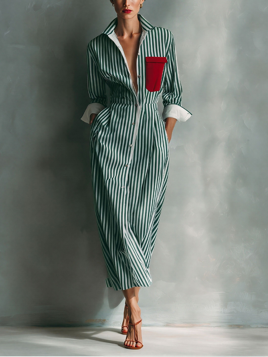 Makeda - Gestreiftes Hemdkleid Mit Brusttasche