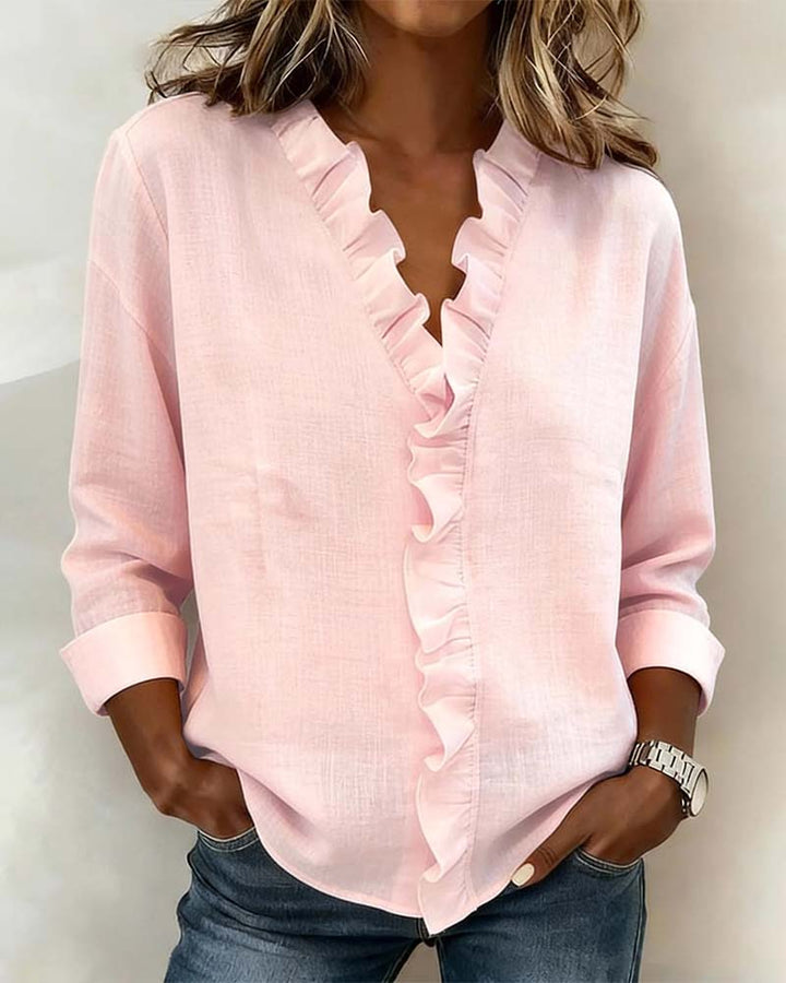 Birute - Stylische Langarm Bluse Mit V-Ausschnitt