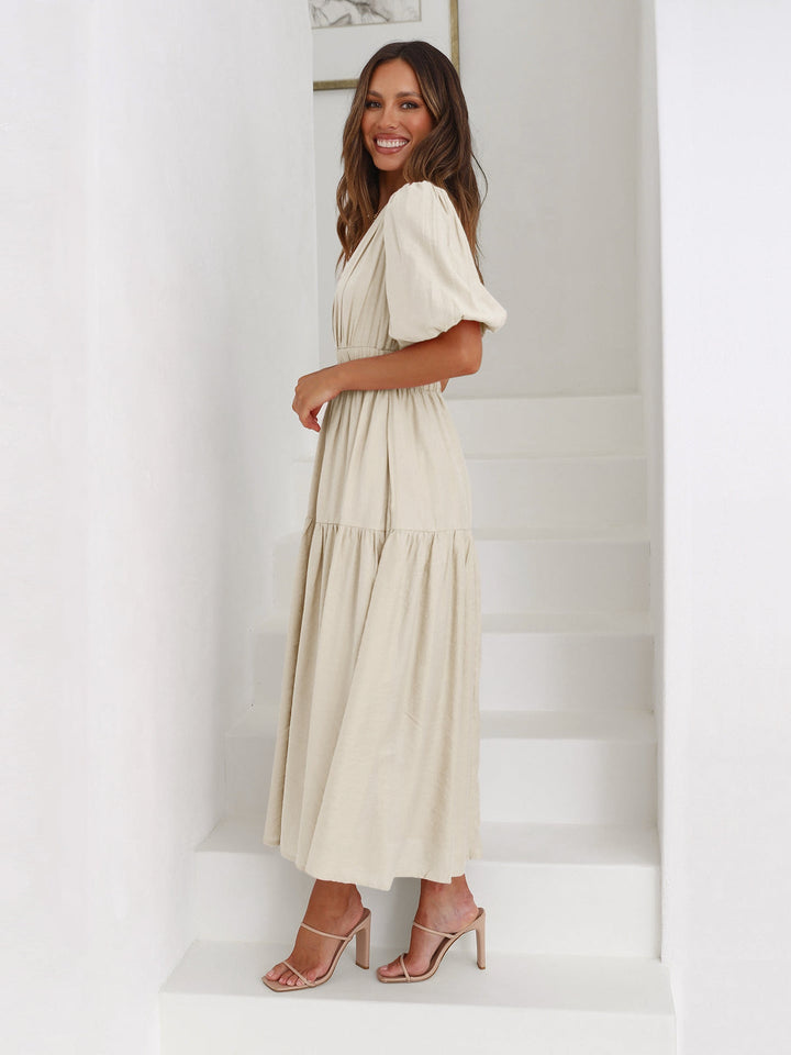 Delphine - Stylisches Midikleid MIT V-ausschnitt Und Rüschenärmeln