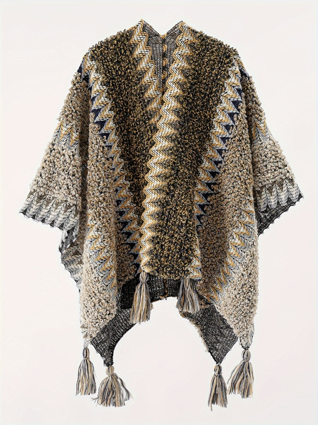Briana - Tassel Striped Blanket Cape Travel Jacket