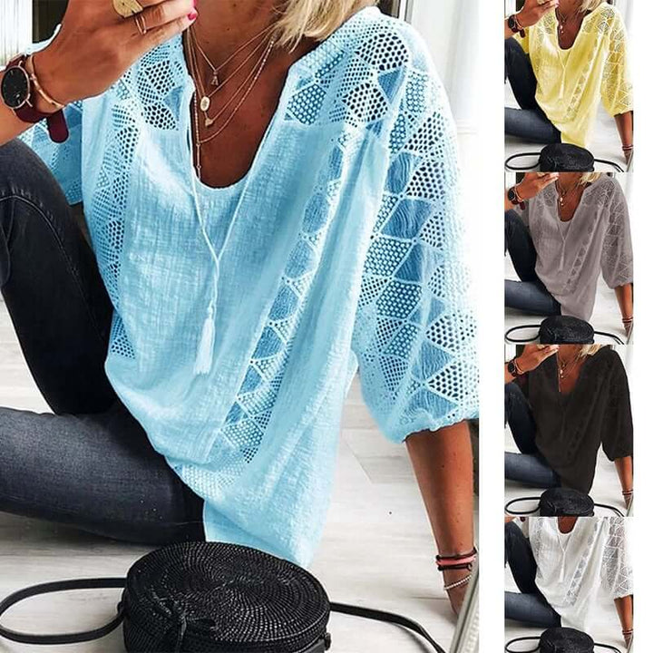 Leila - U-Ausschnitt Bluse Mit Ärmel