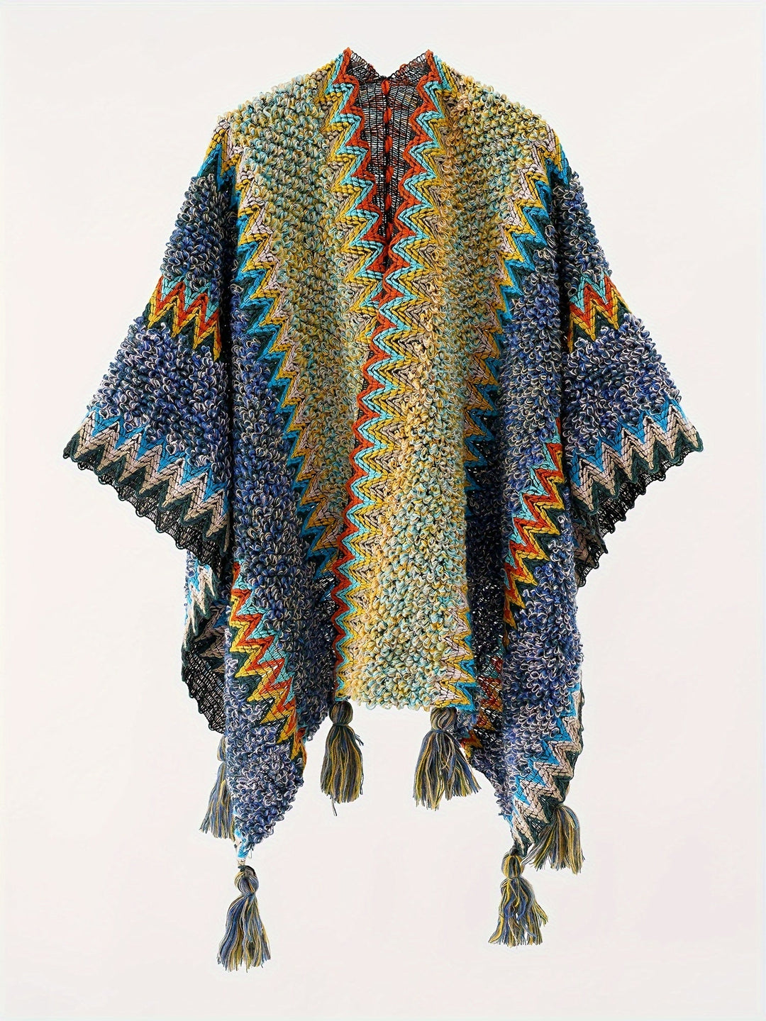 Briana - Tassel Striped Blanket Cape Travel Jacket