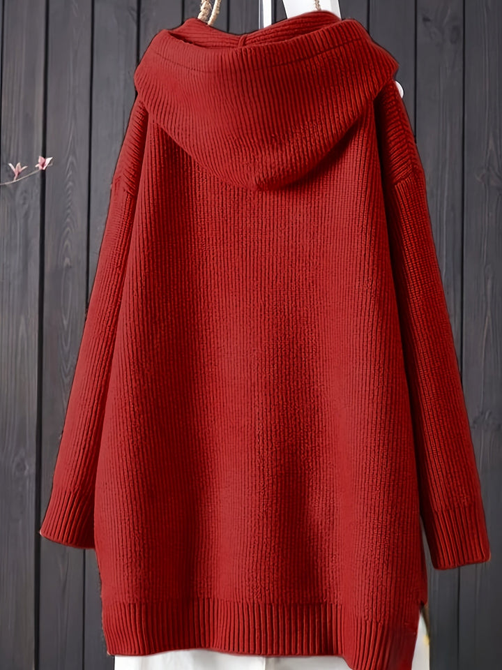 Genivee – Lässiger Langarm Strick Kapuzenpullover