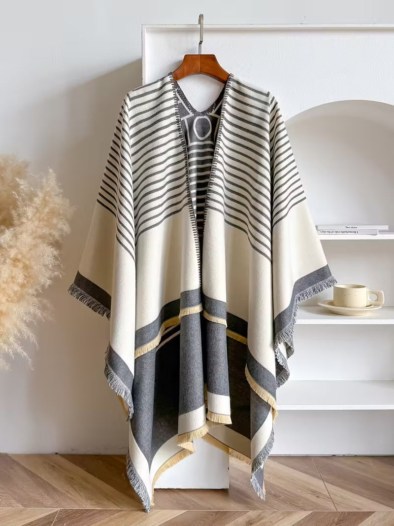 Taisija – Wendbarer Gestreifter Jacquard Schal Aus Kunstkaschmir