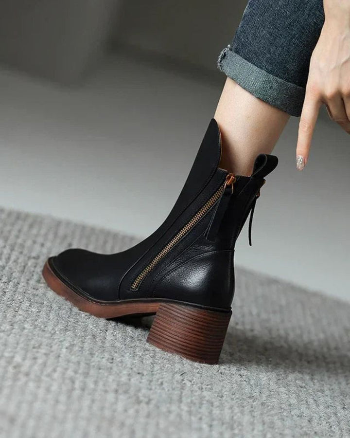 Pernelle - Leder Stiefel Mit Eckigem Absatz