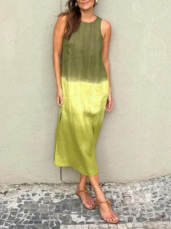 Melisa - Kleid Mit Rundhalsausschnitt Aus Baumwolle Und Leinen