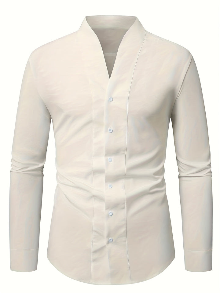 Almasbek - Langärmliges Hemd Mit V-Ausschnitt in Slim Fit Passform