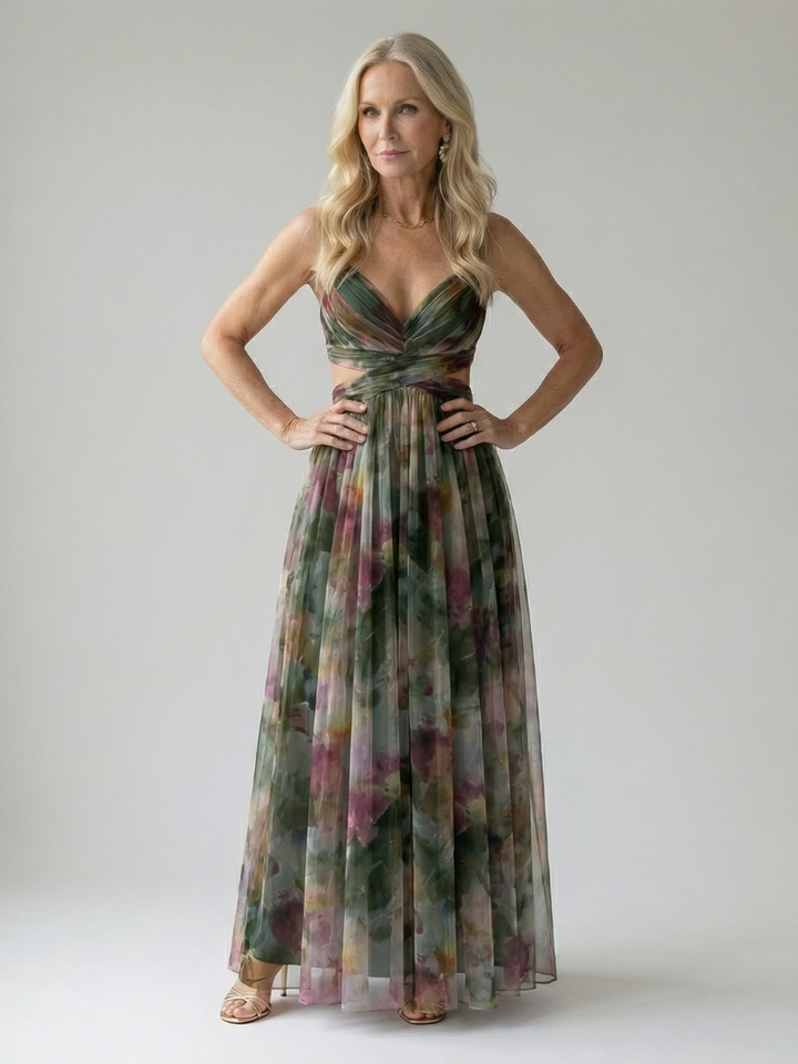 Xeenia – Stilvolles Chiffon-Maxikleid Mit Ausschnitte