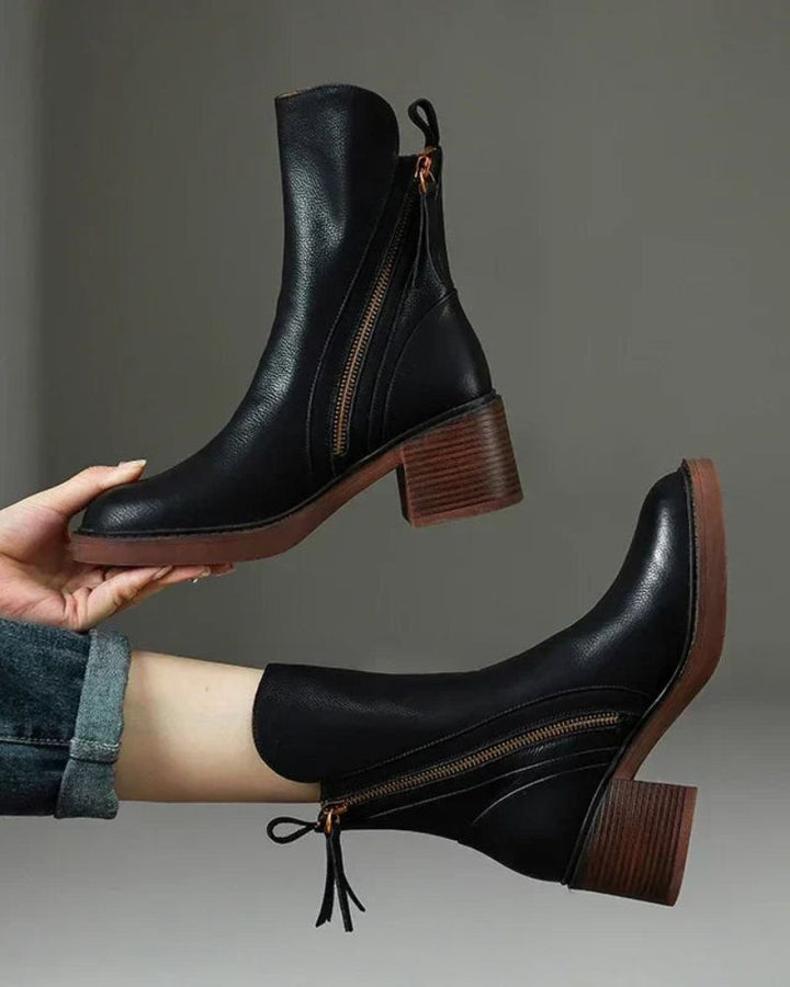 Pernelle - Leder Stiefel Mit Eckigem Absatz