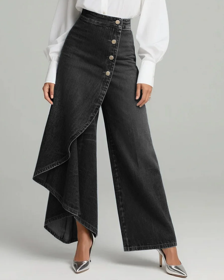 Elpida – Jeans Mit Wickeloverlay, Knopfleiste Vorne Und Weitem Bein