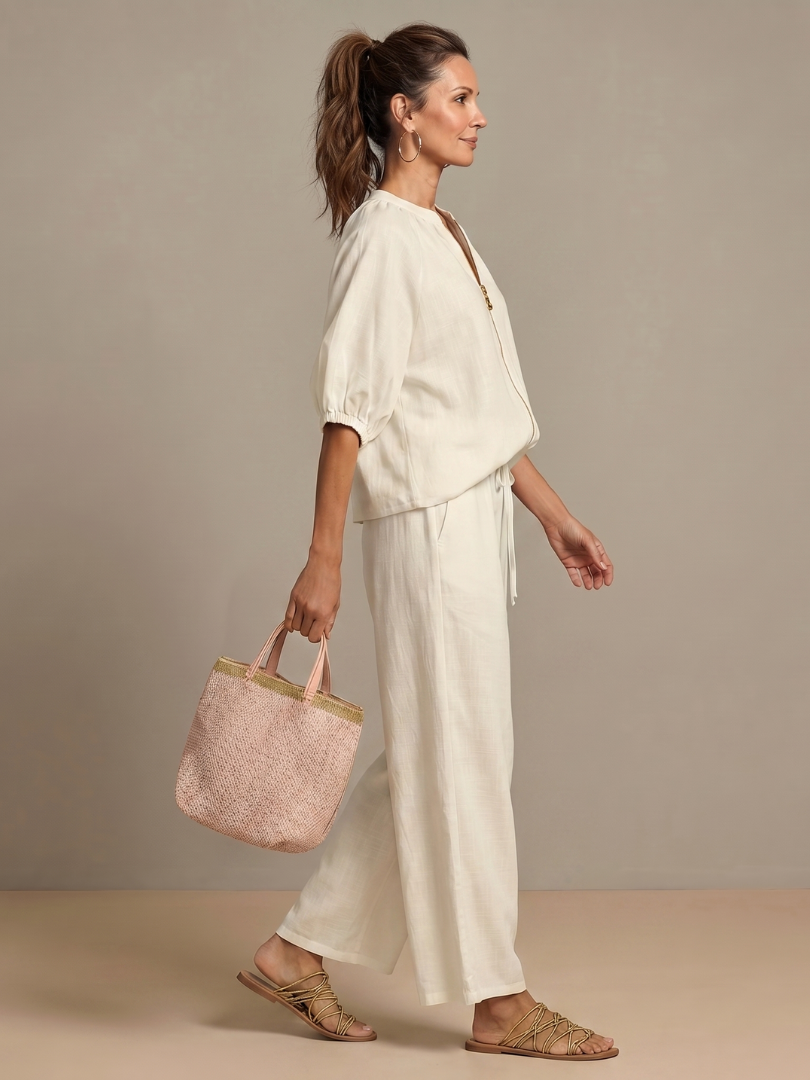 Sharina - Set Aus Bluse Mit Reißverschluss Und Hose Mit Weitem Bein