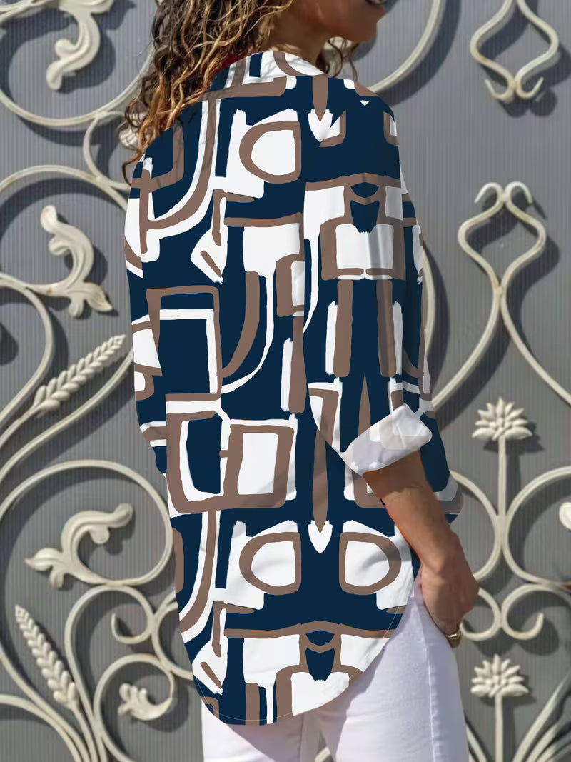 Fizana – Lässiges Chiffon-Hemd Mit Geometrischem Muster