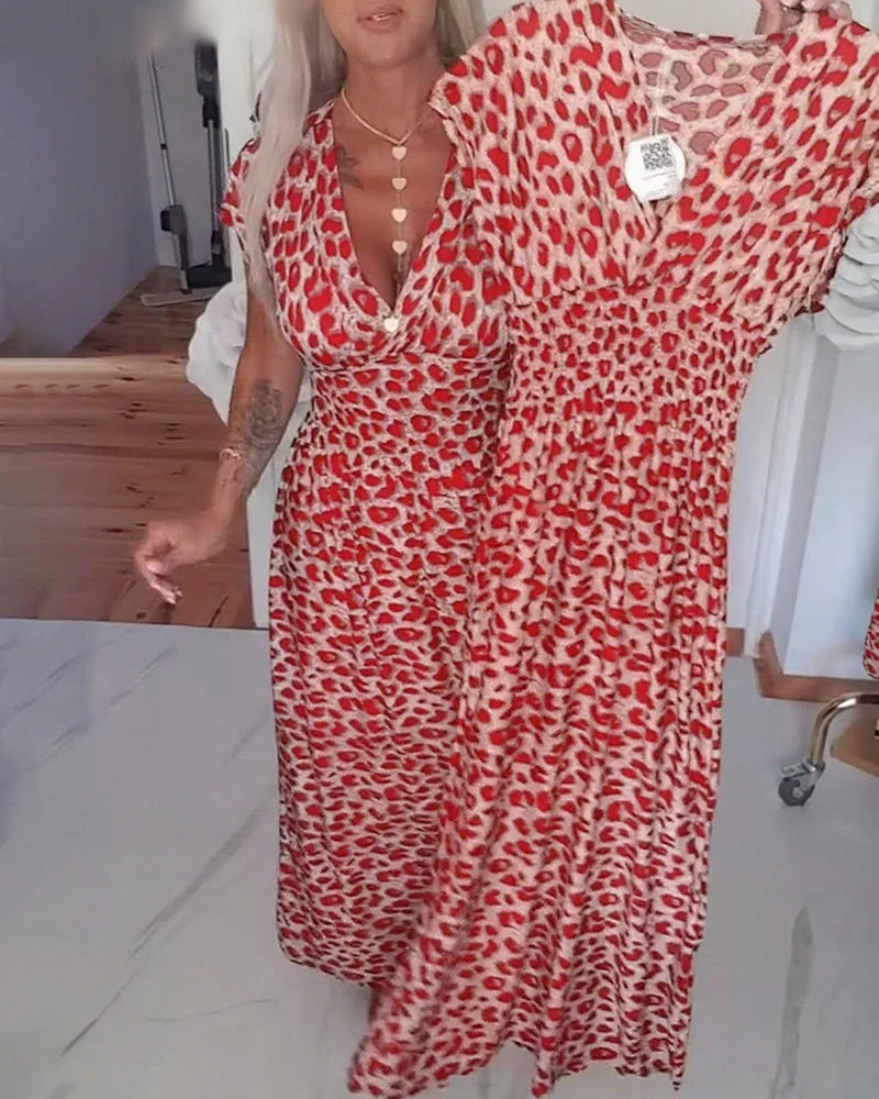 Erendira – Elegantes Kleid Mit V-Ausschnitt Und Leopardenmuster