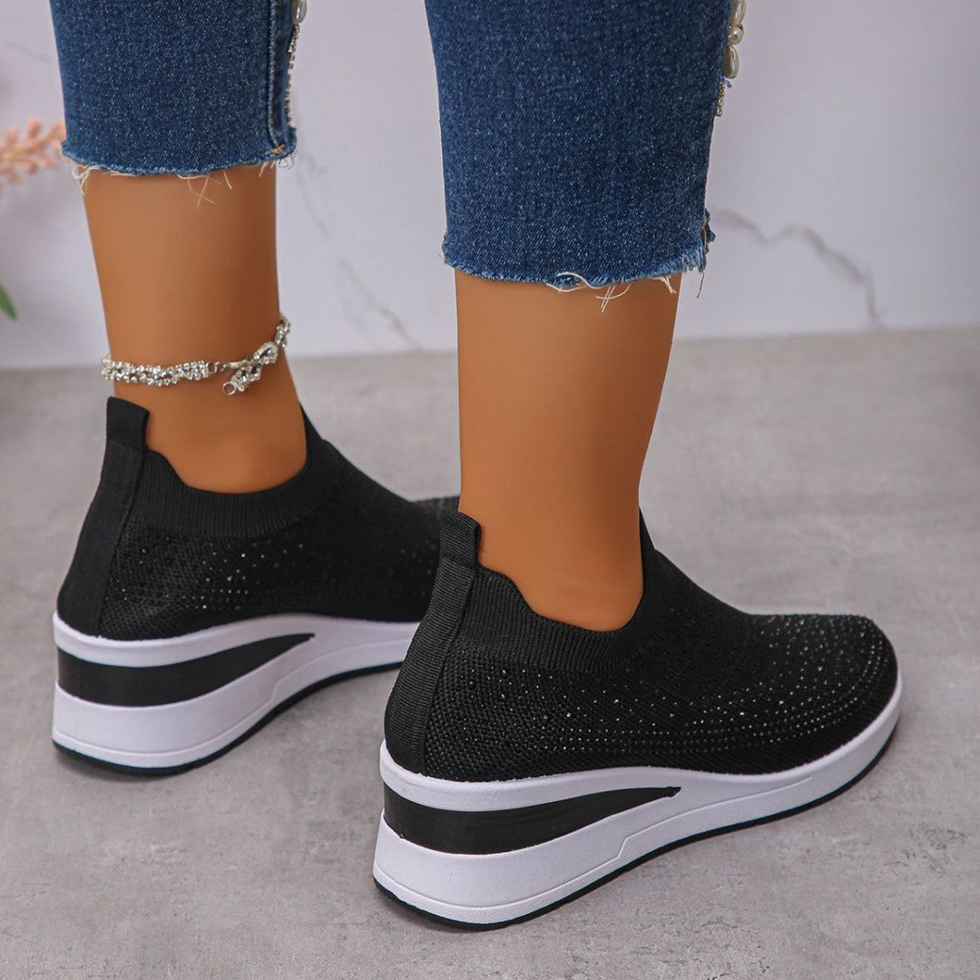 Loretha – Orthopädische Keil Turn Schuhe Mit Masche Kristall