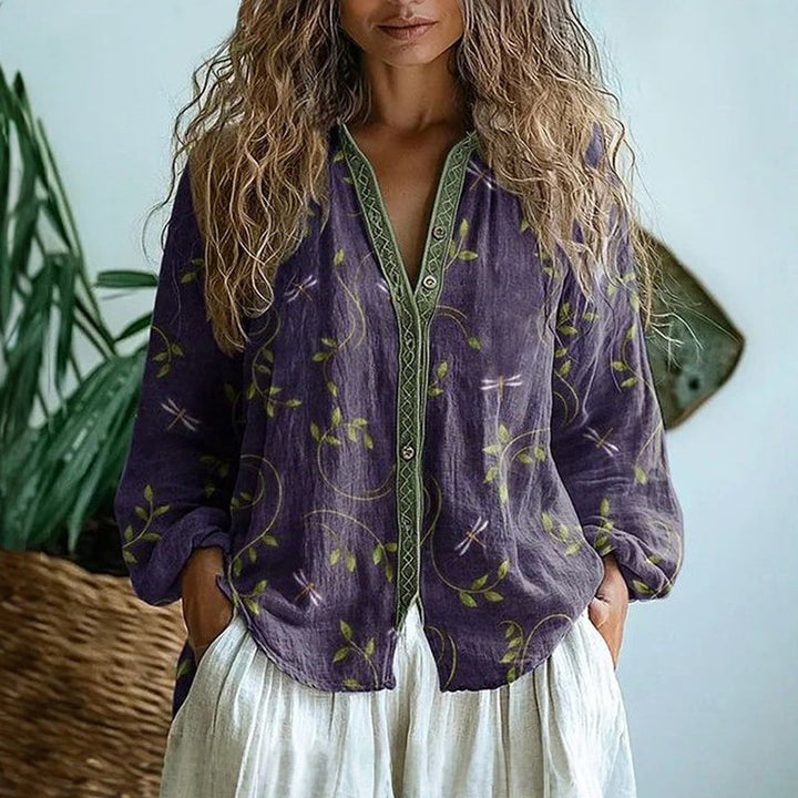 Ereinaa – Elegantes Hemd Mit Vintage-Blattmuster