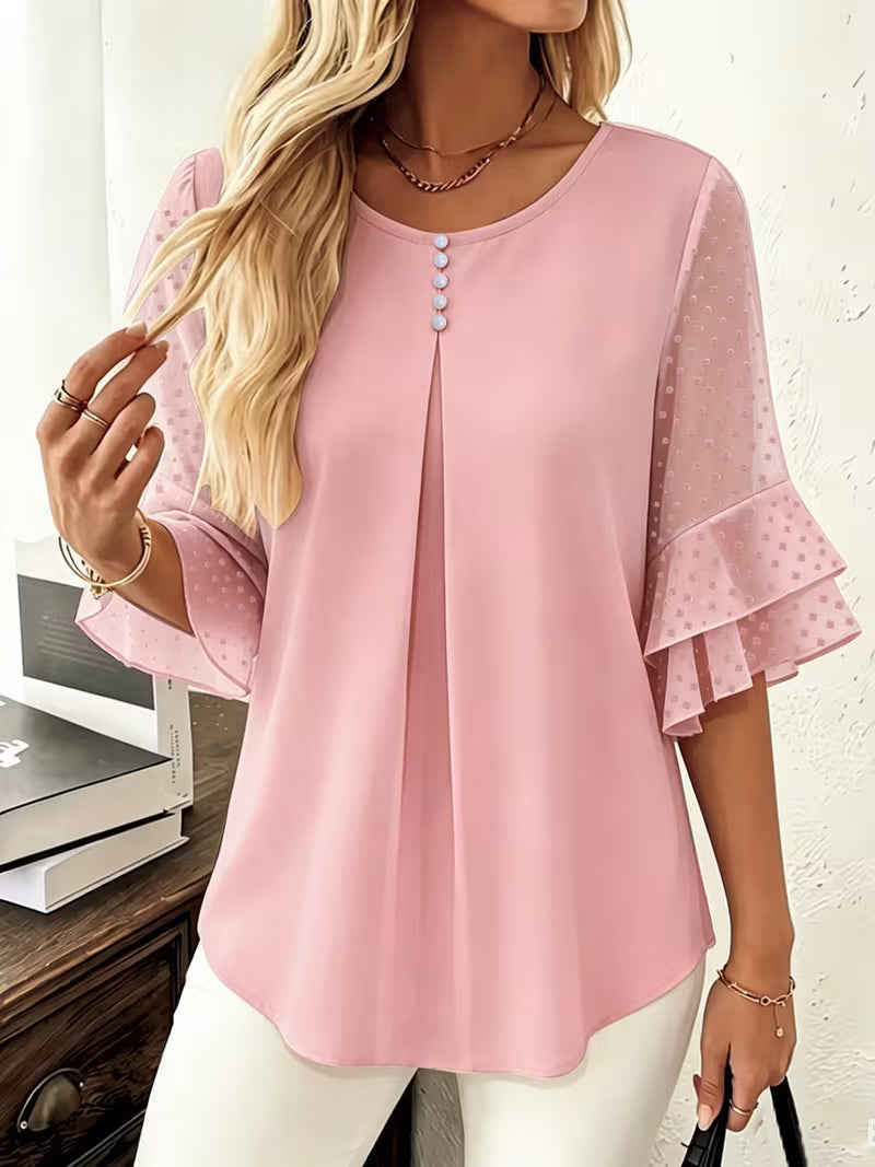 Hurley – Bluse Mit Rundhalsausschnitt Und Transparenten Rüschenärmeln