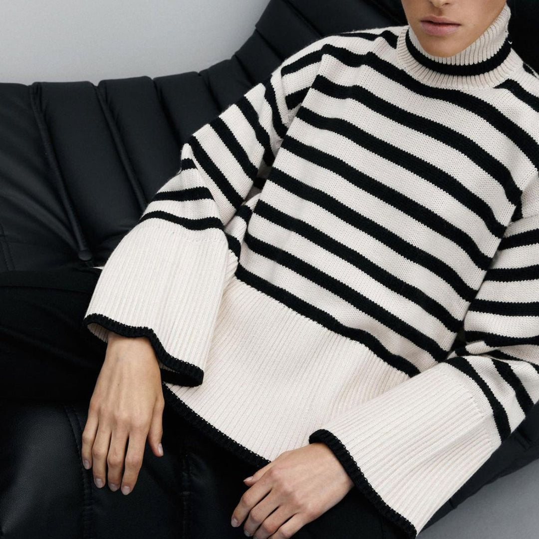 Kynesia - Übergroß Strickpullover Mit Streifenmuster Und Rollkragen