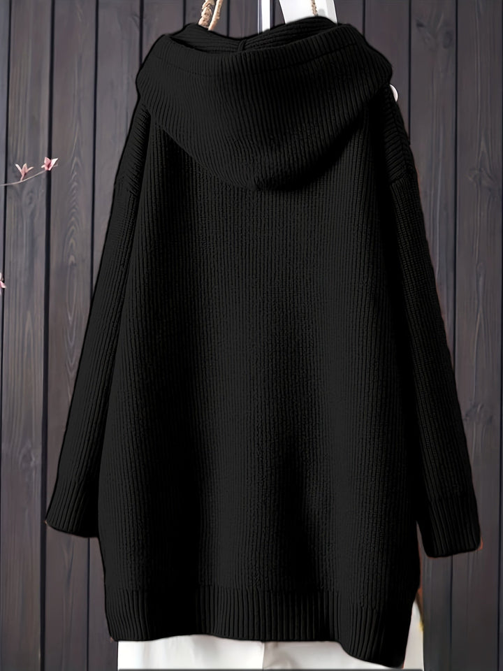 Genivee – Lässiger Langarm Strick Kapuzenpullover