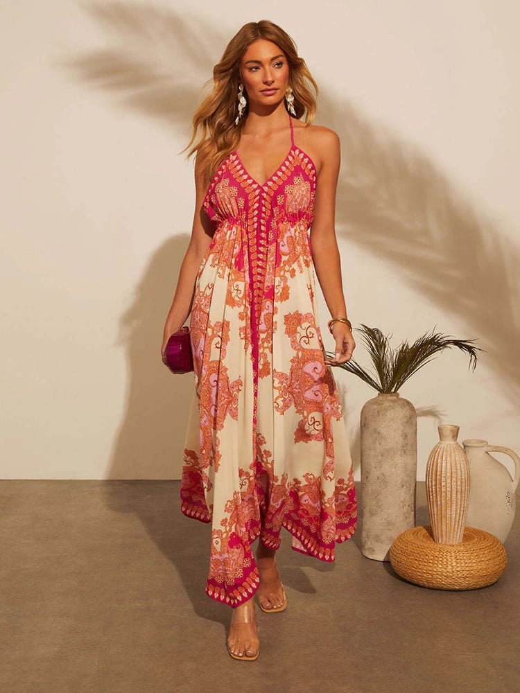 Delfina - Sommer V-Ausschnitt Böhmisch Langes Kleid