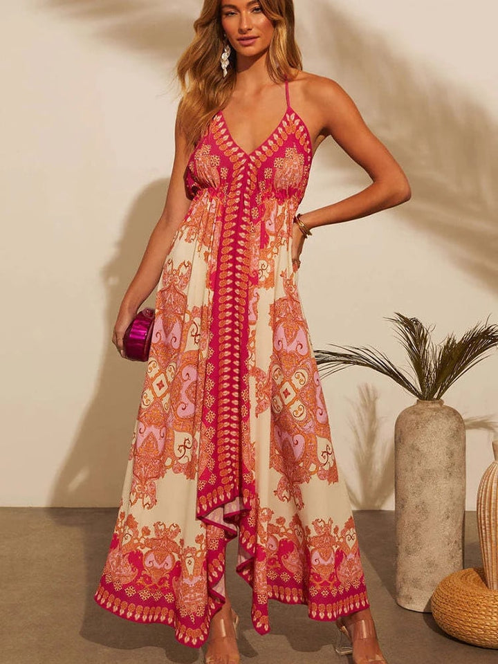 Delfina - Sommer V-Ausschnitt Böhmisch Langes Kleid