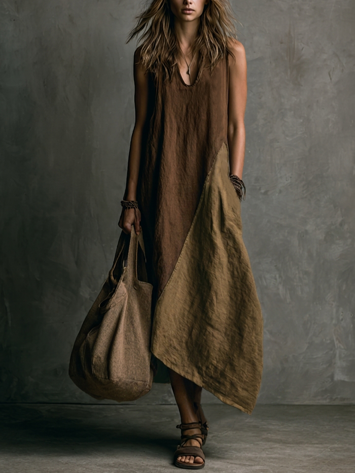 Tylissa – Langes, Asymmetrisches Patchwork-Kleid