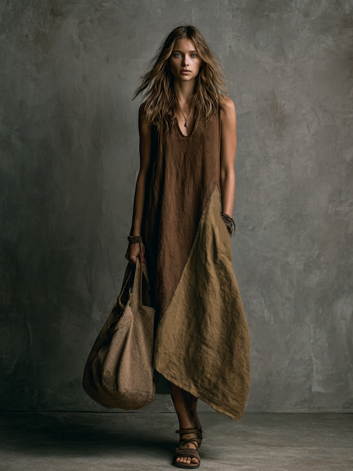 Tylissa – Langes, Asymmetrisches Patchwork-Kleid
