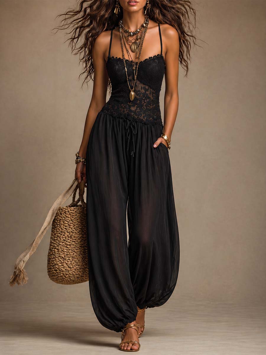 Natya – Vintage Jumpsuit aus Fließender Spitze