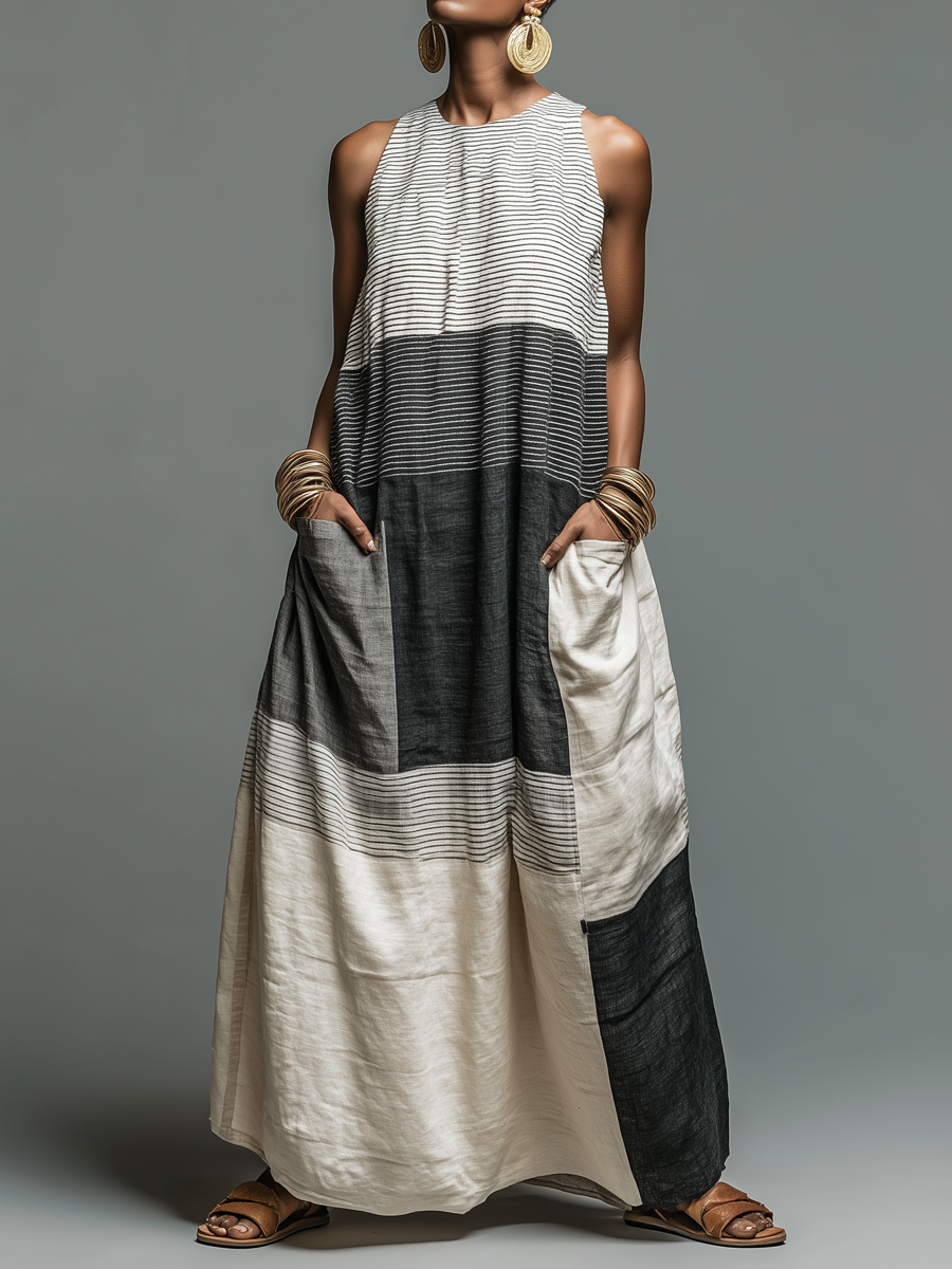 Jynnie – Ärmelloses, Gestreiftes Maxikleid
