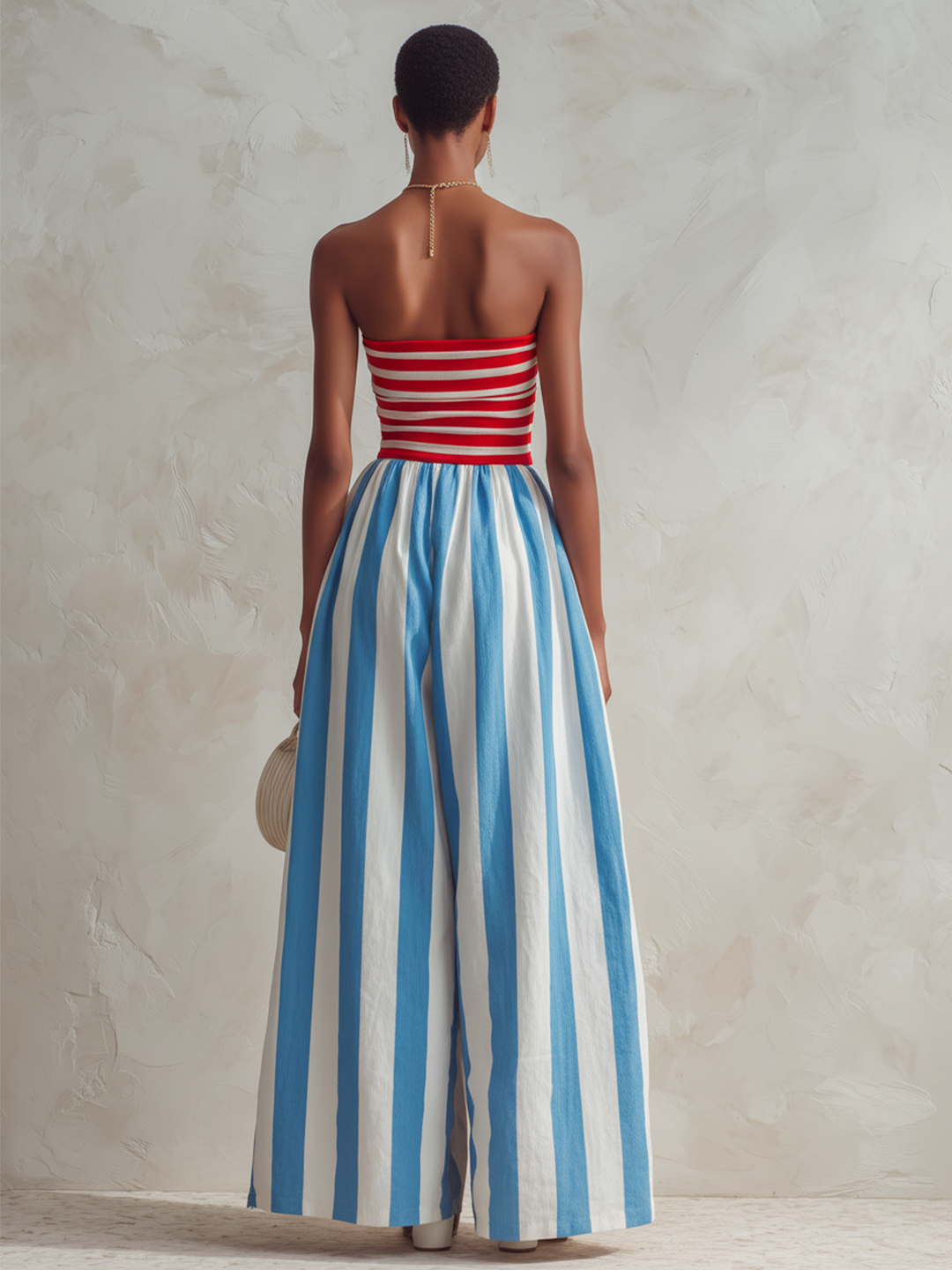 Billie – Trägerloser, gestreifter Jumpsuit mit weitem Bein