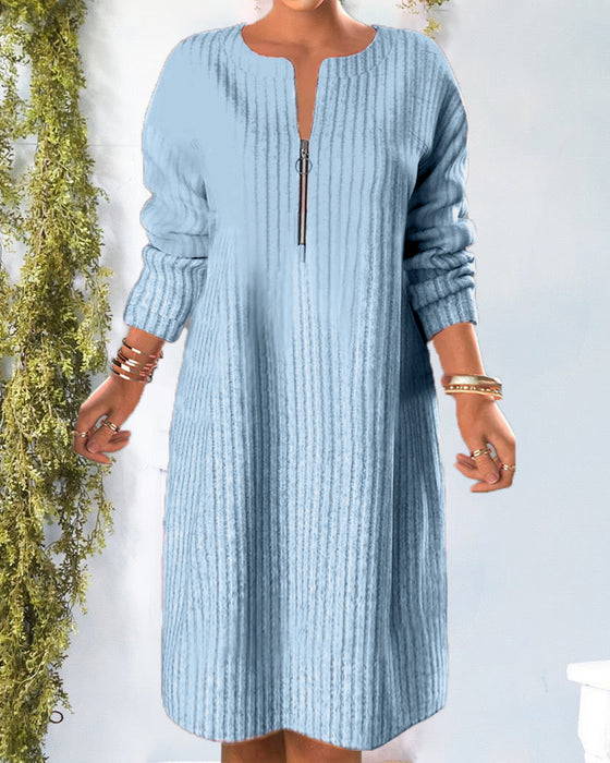 Nalea - Einfarbiges Kleid Mit Reissverschluss