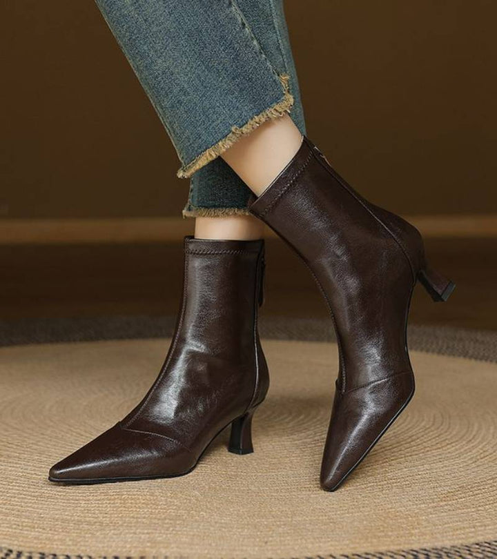 Sanduni - Leder Stiefelette Mit Mittlerem Absatz